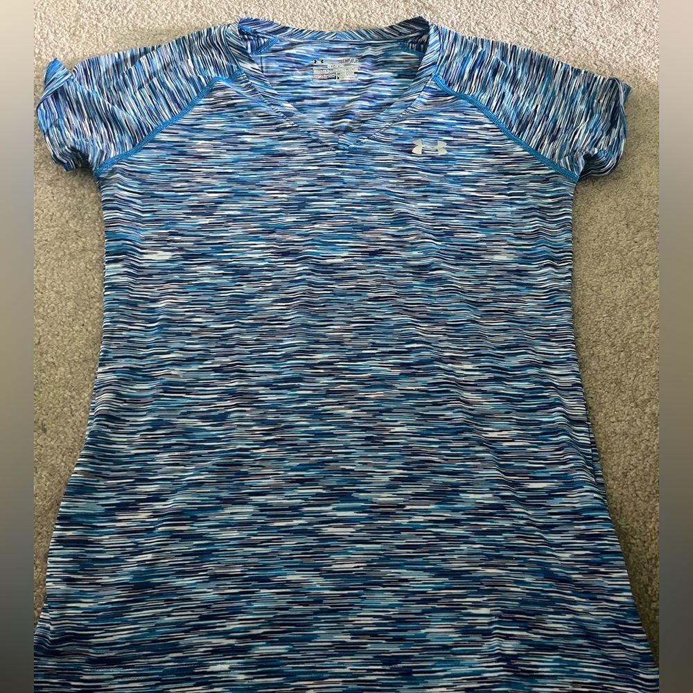 Blue multi-color under armour v-neck tee